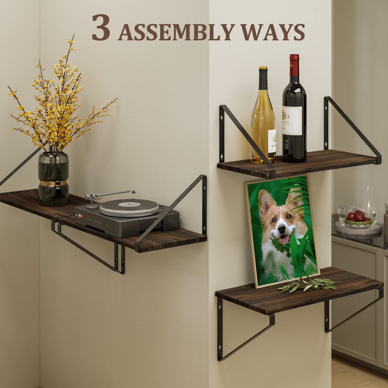 BAMEOS Floating Shelves Rustic Wood Wall Shelf, Small Bookshelf for Living Room, Office, Bedroom, with Metal Bracket - Image 4